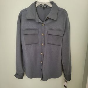 Steve Madden Women Shacket Button Down Long‎ Sleeve Size Large Slate Gray New